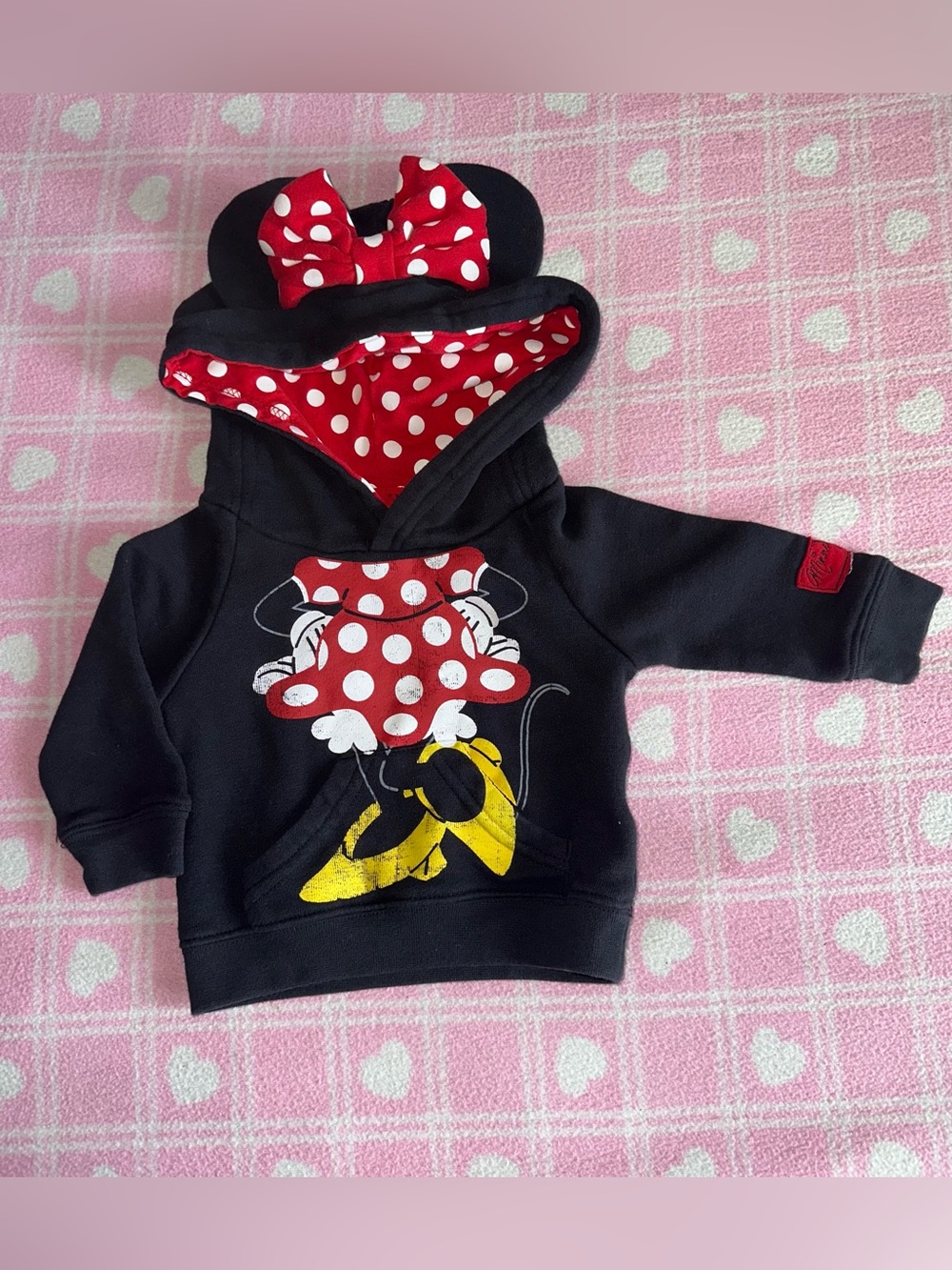 Disney Black Hooded Minnie Mouse Sweatshirt with Red Polka Dot Lining